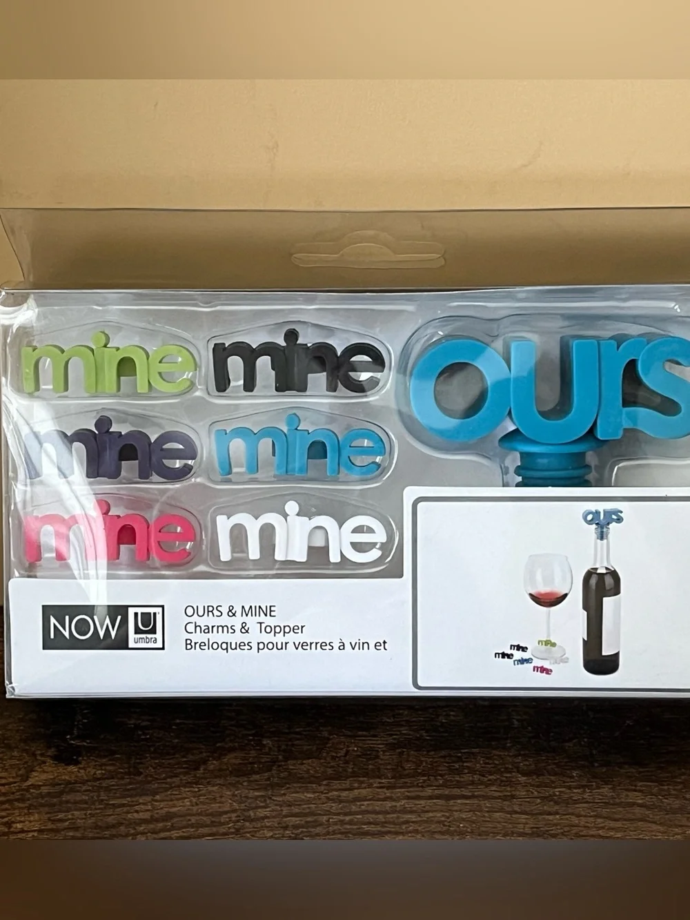 New Umbra Ours & Mine Wine Charms and Bottle Topper - Blue & Multi-Color